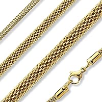 Bungsa Woven Stainless Steel Necklace for Men and Women in Gold or Silver (Stainless Steel Chain Women's Necklace Men's Women Men Jewellery)