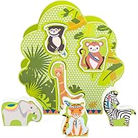 wooden toys Small Foot Wooden Toys Wooden Jungle Animal Peg Puzzle & Carrying Case designed for children 12+ months, Multi (11091)