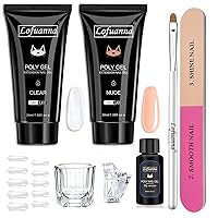 Poly Nail Gel Kit Starter 2 Colors 30ML Nail Extension Gel-Clear Nude Poly Gel Colors Builder Gel Nail Enhancement Gel Long-lasting Poly Nail Gel Kits Professional Salon Beauty Gift Technician Tool