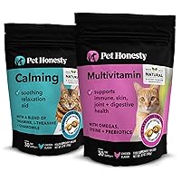 Pet Honesty Cat Calming + Cat Multivitamins Dual Texture Chew Supplement Bundle - Helps Reduce Stress and Cat Anxiety, Supports Overall Immune Health, Joints, Skin & Coat, and Digestion