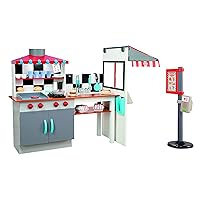 Little Tikes Real Wood Drive-Thru Diner Wooden Play Kitchen with Realistic Lights Sounds and Multi-Sided, 40+ Accessories Set, Gift for Kids, Toy for Girls & Boys Ages 3 4 5+ Years(Multi color)