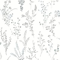 York Wallcoverings PSW1523RL Blue and Green Wildflower Sprigs Premium Peel and Stick Wallpaper
