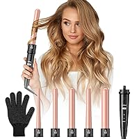 Curling Iron Large and Small Curls Set 5 in 1 Ceramic Tourmaline Wave Iron Fast Heating for Long Hair with Various Attachments