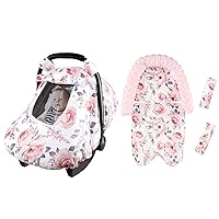 Car Seat Covers for Babies, Baby Carseat Head Support & Strap Cover, Winter Carseat Cover Girls, Pink Floral