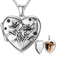 Heart Birth Flowers Zodiac Locket Necklace That Holds Picture Sterling Silver Personalized Various Months Constellation Photo Locket Gift for Loved Ones' Birthday Lucky Horoscope