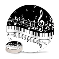 Drink Coasters Custom Cute Cool Stone A Piano Keys with Musical Notes Coaster Ceramic with Cork Backing 4 Pack Sets for Birthday Housewarming Room Decor Holiday Party