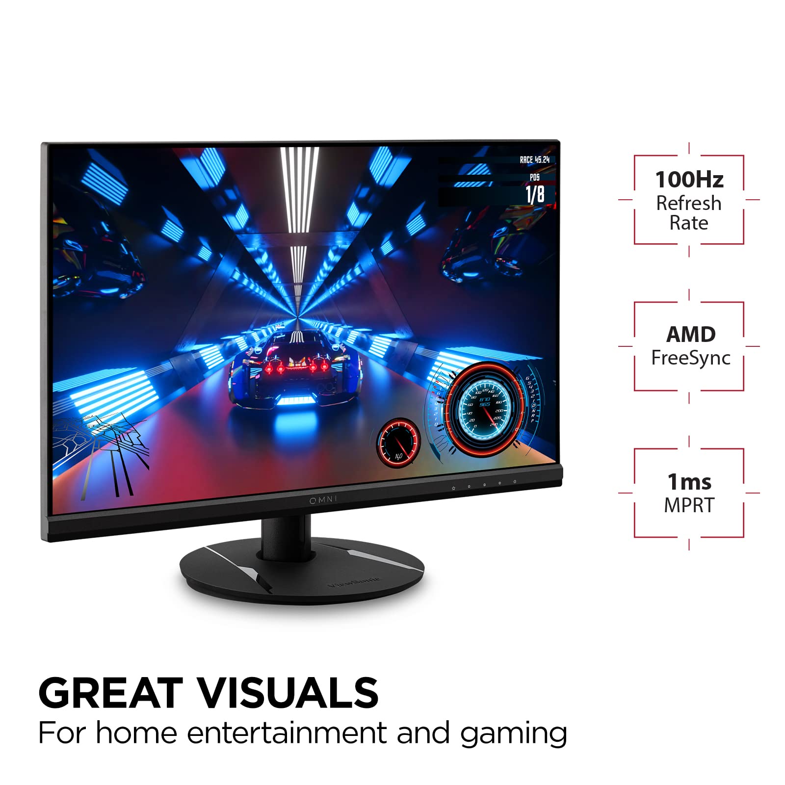 ViewSonic Omni VX2416 24 Inch 1080p 1ms 100Hz Gaming Monitor with IPS Panel, AMD FreeSync, Eye Care, HDMI and DisplayPort, Black