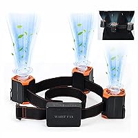 Wearable Waist Fan with Belt 3 Head Personal Fans Portable Outdoor Working Cooler for Jobsite Farm Fishing Camping USB Rechargeable Air Conditioner,Black,80 * 72mm