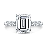 3CT Emerald Cut Colorless Moissanite Engagement Ring Women Wedding Bridal Ring Set Solitaire Halo Accented Art Deco Sterling Silver Gold Antique Vintage Anniversary Promise Gift Her