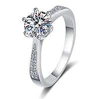 StarGems 0.5-3ct Moissanite 925 Silver Platinum Plated&Zirconia Band Classical Six Prong Ring HB4551