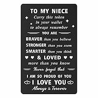 My Niece Gifts from Auntie Uncle - I Am So Proud of You, I Love You - Inspirational Girls Gifts for Birthday Christmas Graduation, Teen Niece Metal Engraved Wallet Card