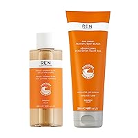 REN Clean Skincare - AHA Body Serum & Facial Toner Bundle - Glow Delivers 7 Skin-Resurfacing Benefits & Smart Renewal Smooths KP Keratosis Pilaris for Brighter Skin Tone - 2 pk