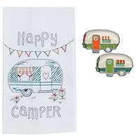 Happy Camper 3 Piece Kitchen Bundle, Towel with Salt and Pepper Shakers