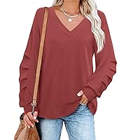 Vivilli Womens Tunic Tops Casual V Neck Long Sleeve Pullover Shirts with Ruches