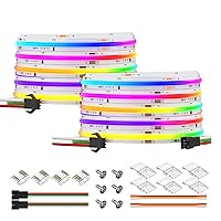 FCOB WS2811 IC RGB Chip Flexible High Density Uniform Light Chasing Color LED Strip DC24V 630LED/m 2X16.4FT Total 32.8FT 100IC 10mm Width Dream Color LED Tape(No Adapter or Controller)