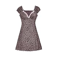 Floerns Women's Graphic Print Sweetheart Neck Lace Puff Cap Sleeve A Line Dress