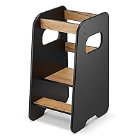 Toddler Tower - Kitchen Step Stool Helper with Rubberized Edges - Stylish Standing Tower for Learning Skills - Height Adjustable, Oak&Black