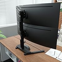 Atdec AWMS-2-BT75-FS-B Freestanding Dual Stack Heavy Monitor Desk Mount - Flat and Curved up to 49in - VESA 75x75, 100x100 - Tool-Free Adjustable Monitor Height, tilt, pan - Quick Display Release