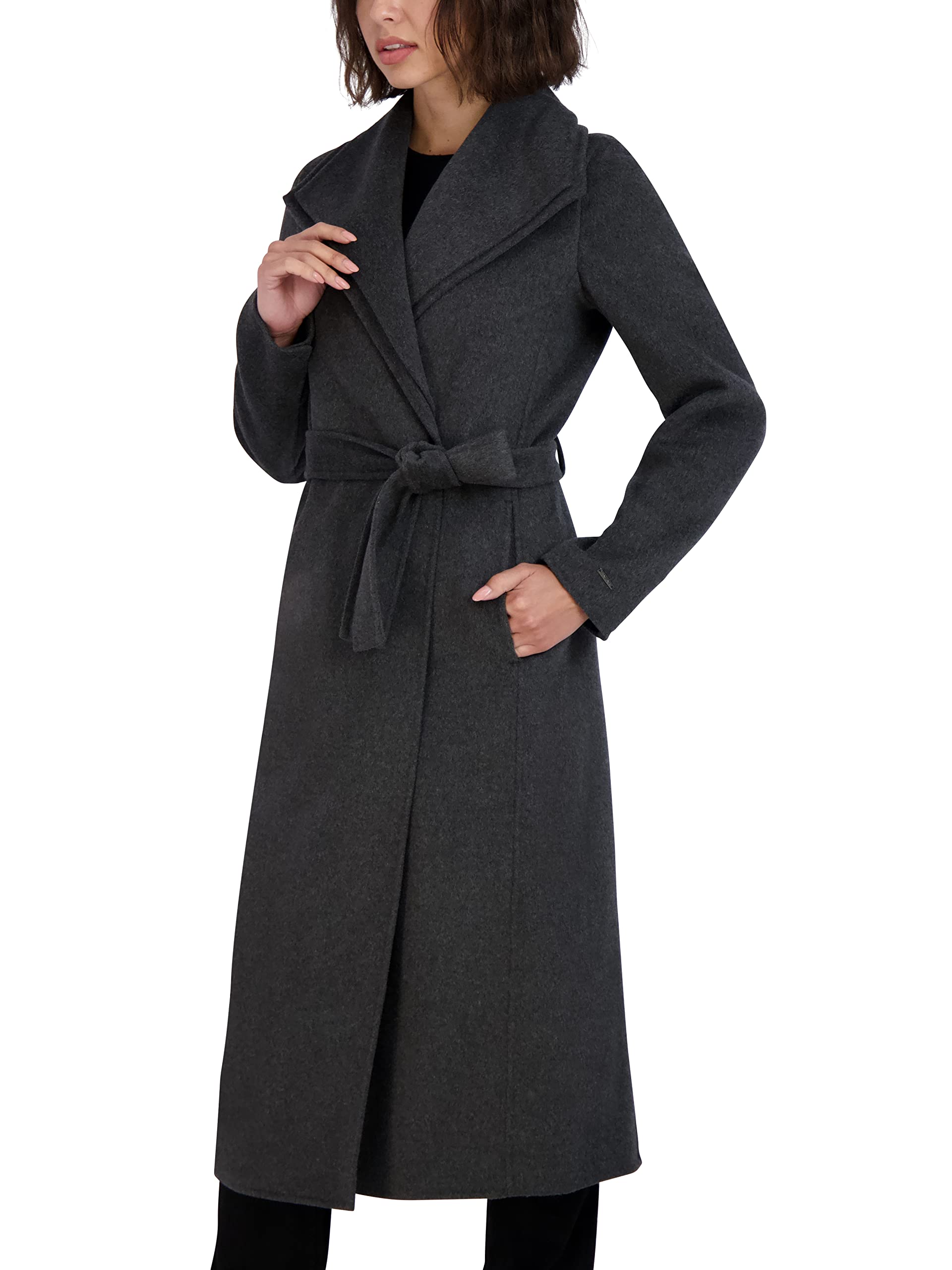 TAHARI Women's Maxi Double Face Wool Blend Wrap Coat