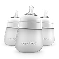 Nanobébé Flexy Silicone Baby Bottle, Anti-Colic, Natural Feel, Non-Collapsing Nipple, Non-Tip Stable Base, Easy to Clean, 3-Pack, White, 9oz