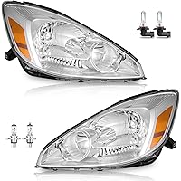 For 2004 2005 TOYOTA SIENNA Headlights Assembly Replacement For 04 05 TOYOTA SIENNA Healights Assembly Pair Headlamp Replacement Chrome Housing Amber Reflector Left+Right with H4 Bulbs