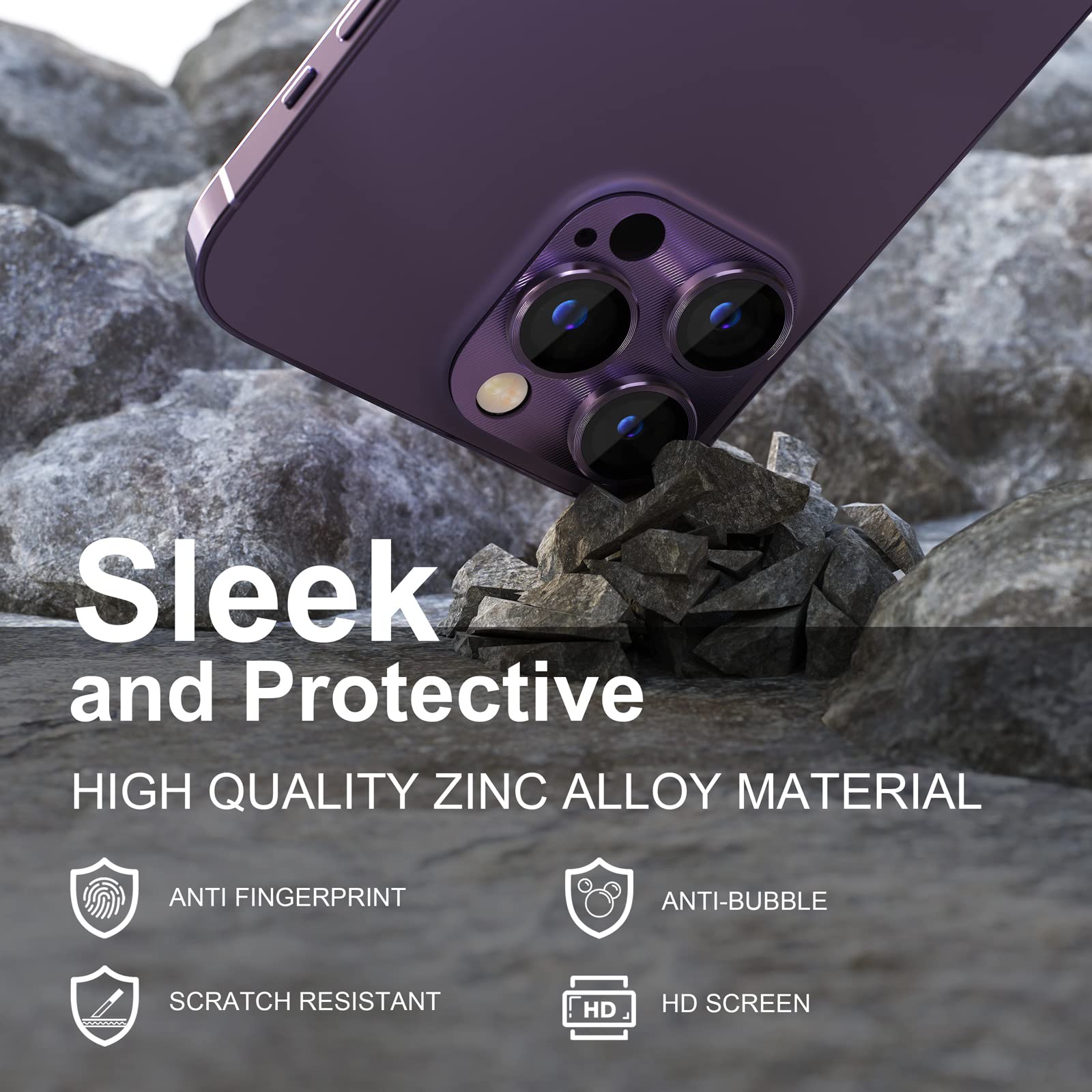 beuxece for iPhone 14 Pro Max/iPhone 14 pro Camera Lens Protector, Metal Camera Screen Protector Cover Accessories, Case Friendly, HD Tempered Glass,Drop Protection, Easy to Install - Deep Purple