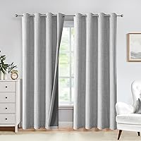 Grey Linen Blackout Curtains for Bedroom 84 Inch Length Linen Textured Look 80% Blackout Window Drapes Thermal Insulated Energy Efficient Grommet Curtain Panels for Living Room, 52