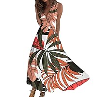 Fashion Streetwear Outdoor Date Print Sleeveless V Neck Dress Summer Bohemian Dresses for Women 2024