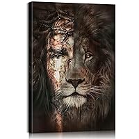 Jesus Pictures for Wall Lion of Judah Jesus Picture Christian Wall Decor Religious Wall Decor Black Jesus Wall Art Jesus and Lion Picture Jesus Lion Painting for Living Room Decor (28''Wx40''H)