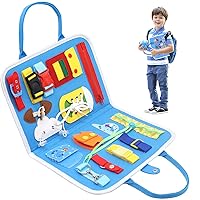 Busy Board Montessori Toys for Toddlers Sensory Board Toys Preschool Activities Educational Toys Learning Basic Dress Skills Travel Toys for Toddlers Gifts for 1 2 3 4 Year Old Boys & Girls (Blue)