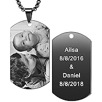 MeMeDIY Personalized Dog Tag Pendant Necklace Engraving Text/Black & White Picture for Men Women Memorial Stainless Steel/Tungsten Jewelry Bundle with Adjustable Chain, Keychain, Silencer