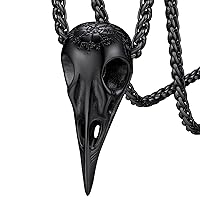 FaithHeart Gothic Raven Skull Pendant Necklace for Men Women, Sturdy Stainless Steel Viking Compass Necklaces Personalized Custom with Delicate Gift Packaging