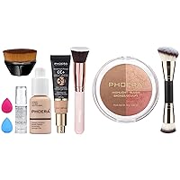 PHOERA Foundation,PHOERA CC+ Cream Color Correcting Anti Aging Hydrating Serum &SPF 25+,PHOERA Contour Palette,Shades with Highlighter & Bronzer & Blush,Non-greasy and Waterproof Contouring Makeup
