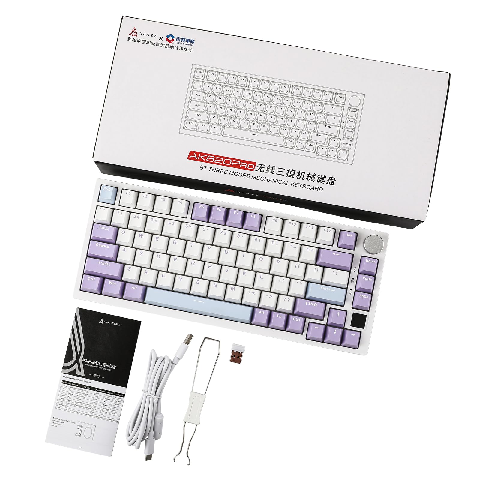 EPOMAKER Ajazz AK820 Pro 75% Mechanical Keyboard, Gasket-Mounted Gaming Keyboard with TFT Smart Display&Knob, Bluetooth 5.1/2.4G Wireless/Type-C Wired Custom Keyboard (Purple, Flying Fish Switch)