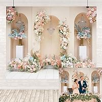 Pink White Roses Floral Wedding Backdrop Rose Flowers Palace Wall Bridal Shower Photography Background Reception Wedding Ceremony Girls Marriage Engagement Baby Newborn Birthday Party Banner 10x8ft