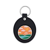 Glowing Sunlight of The Spirit 1 Year Sobriety Chip with Black AA Coin Holder Keychain Bundle