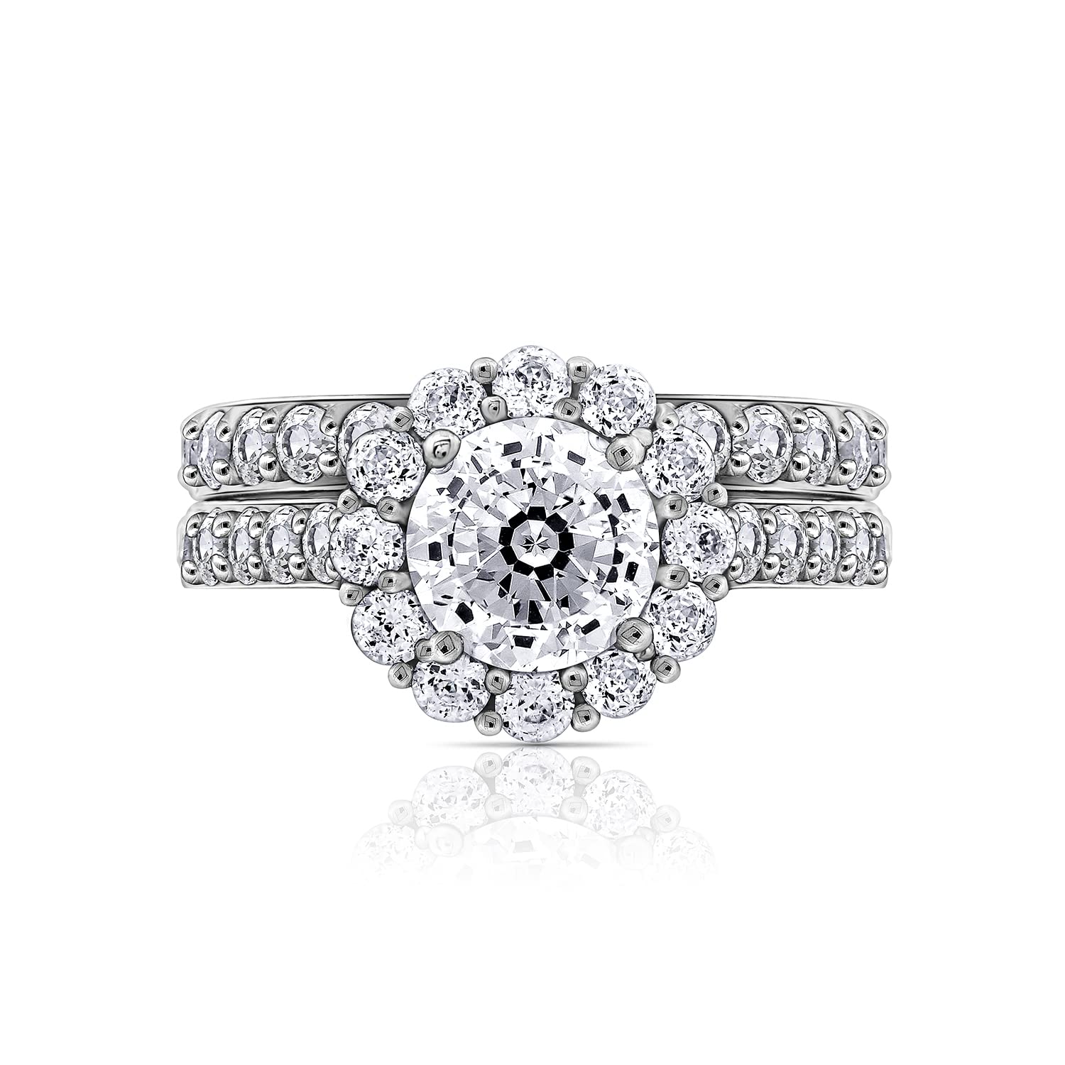 Amazon Collection Sterling Silver Flower Halo Ring set with Infinite Elements Cubic Zirconia