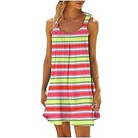 Multicolor Sundress for Women 2024 Summer Casual Sleeveless Tunic Mini Dress Trendy Striped Print Loose Tank Dresses