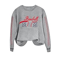 Women Baseball Letter Print Sweatshirt Casual Long Sleeve Crewneck Pullover Funny Graphic Baseball Mom Gift Shirts