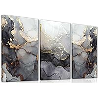 3Pcs Framed Modern Abstract Black and Gold Canvas Wall Art Fluid Lines Marble Pictures Posters Prints Painting White Grey Wall Decor for Bathroom Bedroom Living Room Office16x24inx3pcs Home Decoration