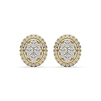 18K Yellow Gold Oval Shape Halo Push Back Stud Earring Gift For Sister Day With Moissanite Round Cut 2.19TCW D Color Diamond