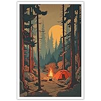 Htdsks Vintage Forest Campfire Camping Landscap Posters Nature Landscape Forest Wall Art Outdoor Camping Inspirational Art Decor Retro Campsite Prints Painting 24x36in Unframed