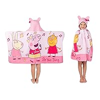 Franco Peppa Pig Kids Bath/Pool/Beach Soft Cotton Terry Hooded Towel Wrap, 24 in x 50 in, Large