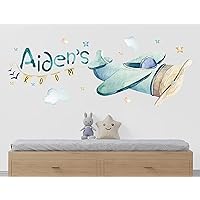 Name Airplane Stickers for Wall - Kids Airplane Bed Name Decals for Walls - Baby Name Wall Decor - Nursery Wall Decal - Baby Name Signs for Kids Room - Airplane Decor for Boys Room - Adventure Decor