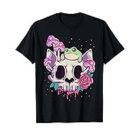 Pastel Goth Kawaii Frog On A Cat Skull with Mushroom T-Shirt