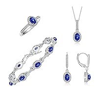 Rylos Matching Jewelry: Sterling Silver Halo Designer Tennis Bracelet, Earrings, Ring & Necklace. Gemstone & Diamonds, 7
