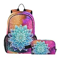 ALAZA Transparent Mandala Flowers Rainbow Backpack and Lunch Bag Set Back Pack Bookbag Cooler Case Kits