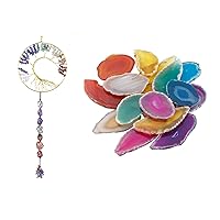 rockcloud Healing Crystals 7 Chakra Stones Tree of Life Wall Hanger Tumbled Gemstones Hanging Ornament and 10 Pcs Agate Light Table Slices Geode Stones Home Decoration Jewelry Making