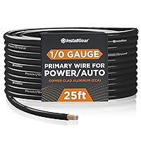 InstallGear 1/0 Gauge Wire (25ft) Copper Clad Aluminum CAA - Primary Automotive Wire, Car Amplifier Power & Ground Cable, Battery Cable, Car Audio Speaker Stereo, RV Trailer Wiring Welding Cable 1/0ga