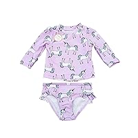 Carter's Infant Girls Purple Unicorn Stars 2 Pc Rash Guard Swimming Swim Suit 6m